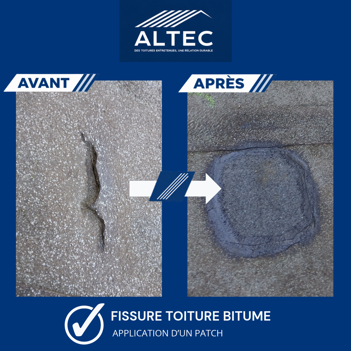 Fissure toiture bitume